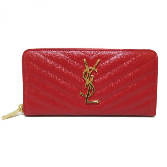 💯 Authentic YSL Chevron Pebble Leather Long Wallet - Picture 13 of 13